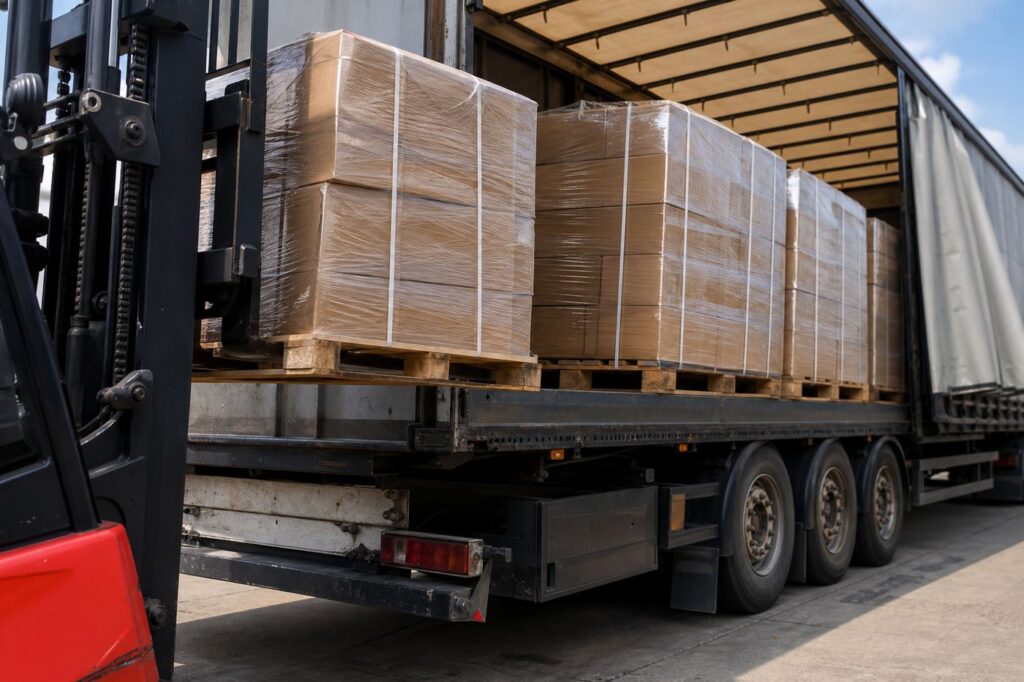 Carga completa y paletería lista para transporte de mercancías